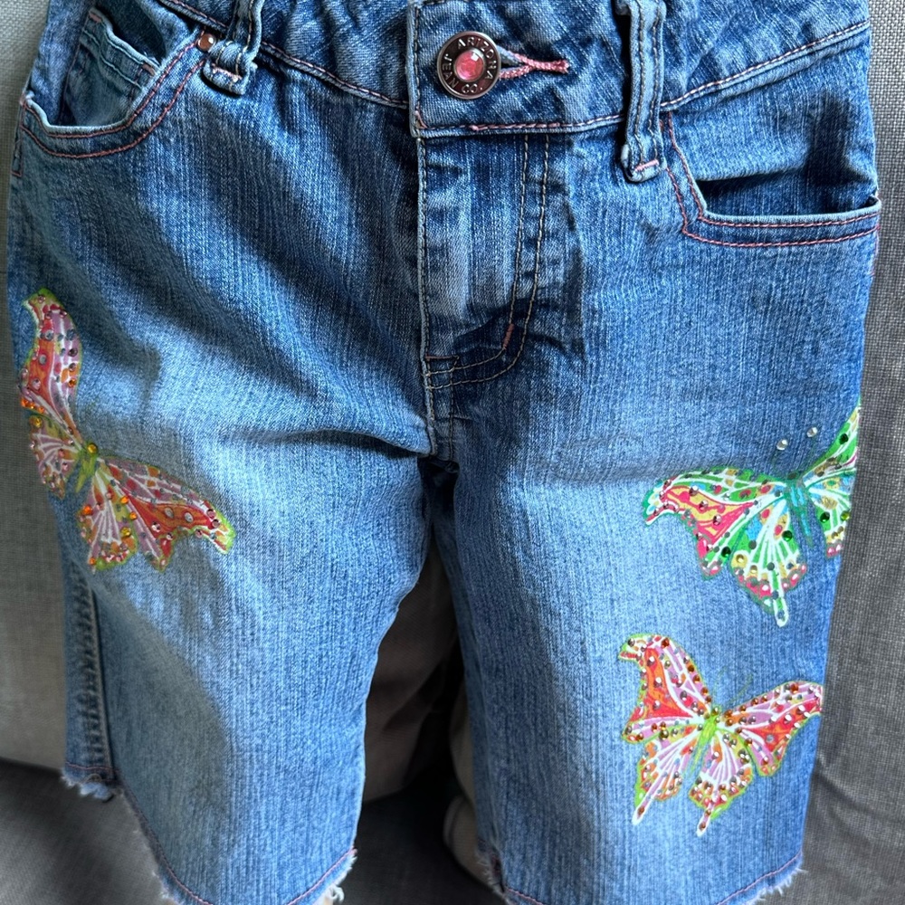 Arizona Jean Co Girls Cut-Off Shorts Size 7 Denim Butterfly Patch Embellished
